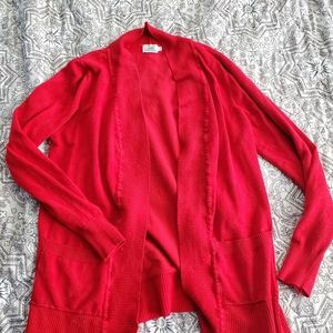 Red cardigan